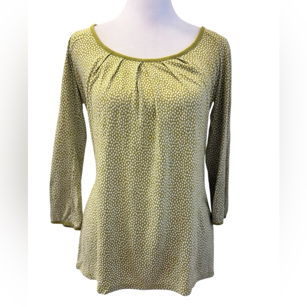 Boden Green White Polka Dot Pleated Shirt Size 4